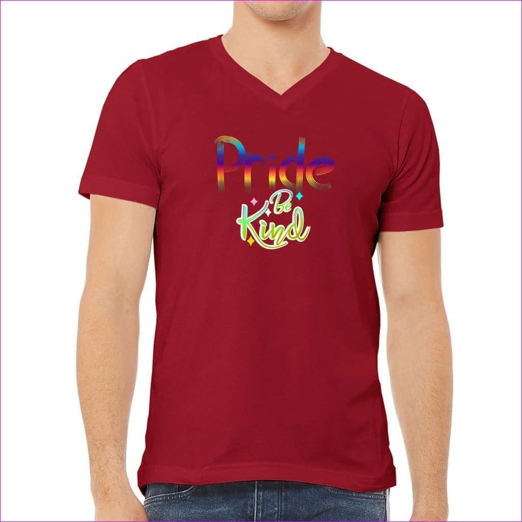Red - Be Kind Pride Unisex Jersey V-Neck Tee - Ships from The USA - Unisex T-Shirt at TFC&H Co.