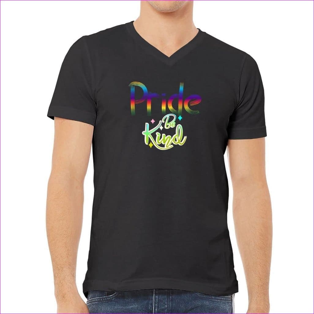 Black - Be Kind Pride Unisex Jersey V-Neck Tee - Ships from The USA - Unisex T-Shirt at TFC&H Co.