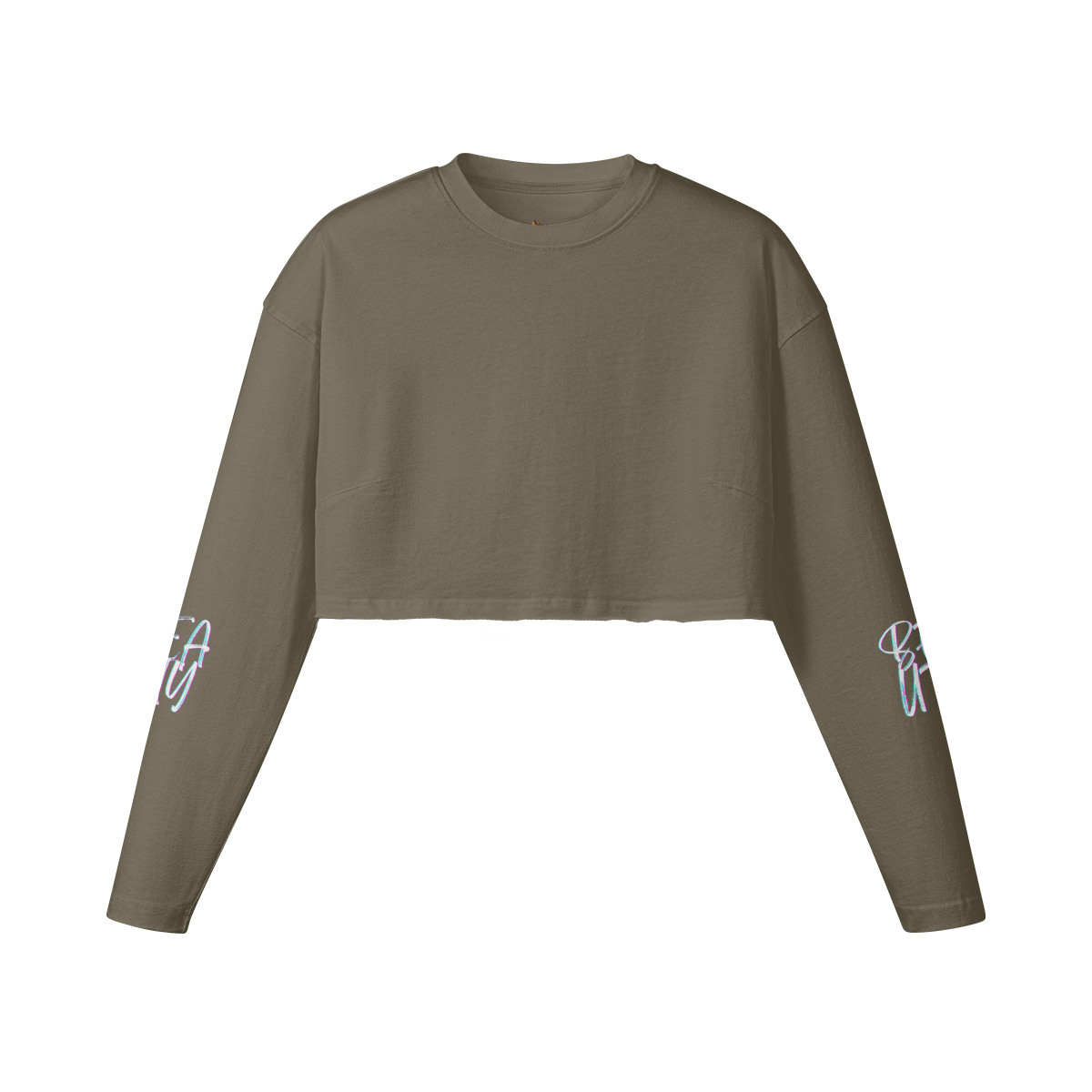 Army Brown - Beauty 260GSM Women's Raw Hem Long Sleeve Crop Top | 100% Cotton - womens cropped top at TFC&H Co.