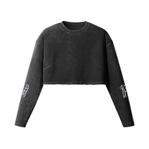 Faded Black - Beauty 260GSM Women's Raw Hem Long Sleeve Crop Top | 100% Cotton - womens cropped top at TFC&H Co.
