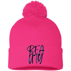 Neon Pink One Size - Beauty Embroidered Pom Pom Knit Cap - Hats at TFC&H Co.