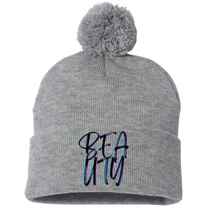 Heather Grey/ One Size - Beauty Embroidered Pom Pom Knit Cap - Hats at TFC&H Co.