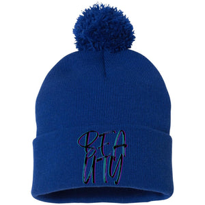 Royal One Size - Beauty Embroidered Pom Pom Knit Cap - Hats at TFC&H Co.