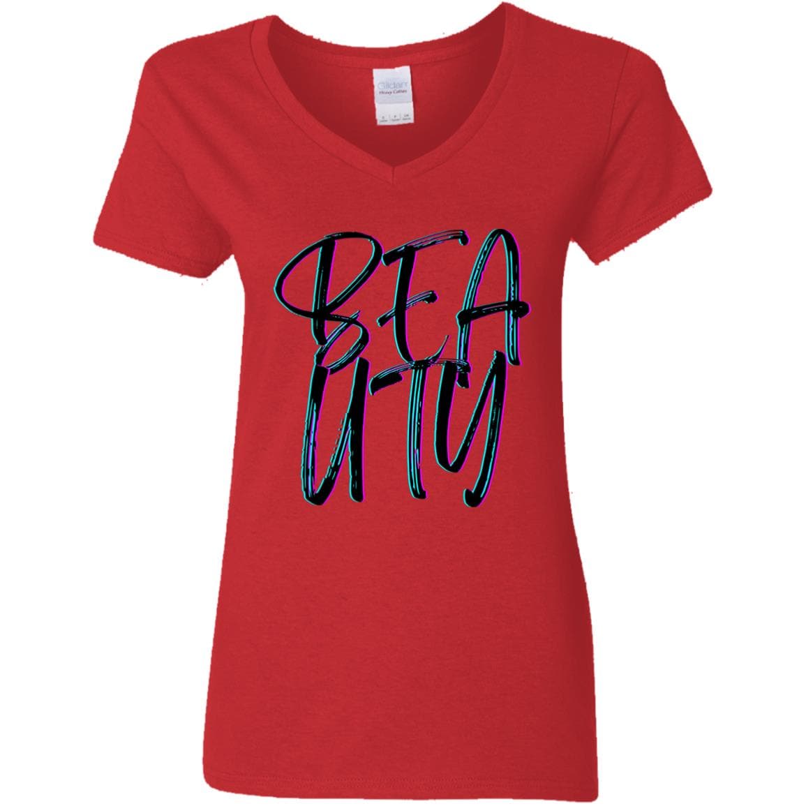 Red - Beauty Ladies' 5.3 oz. V-Neck T-Shirt - Womens T-Shirts at TFC&H Co.