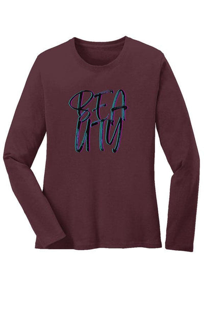 Athletic Maroon - Beauty Long Sleeve Core Cotton Tee - womens long sleeve t-shirts at TFC&H Co.