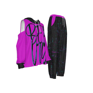 - Beauty Women's Open-Shoulder Hoodie Sports Suit - womens top & pants set at TFC&H Co.