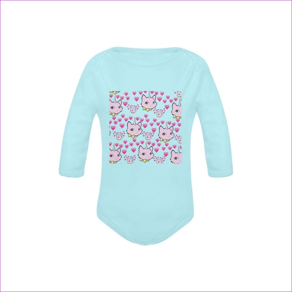 Bec & Friend's Uni-Cat - Blue Baby Powder Organic Long Sleeve One Piece (Model T27) Bec & Friends Uni-Kitten Baby's Organic Long Sleeve One Piece - onesie at TFC&H Co.