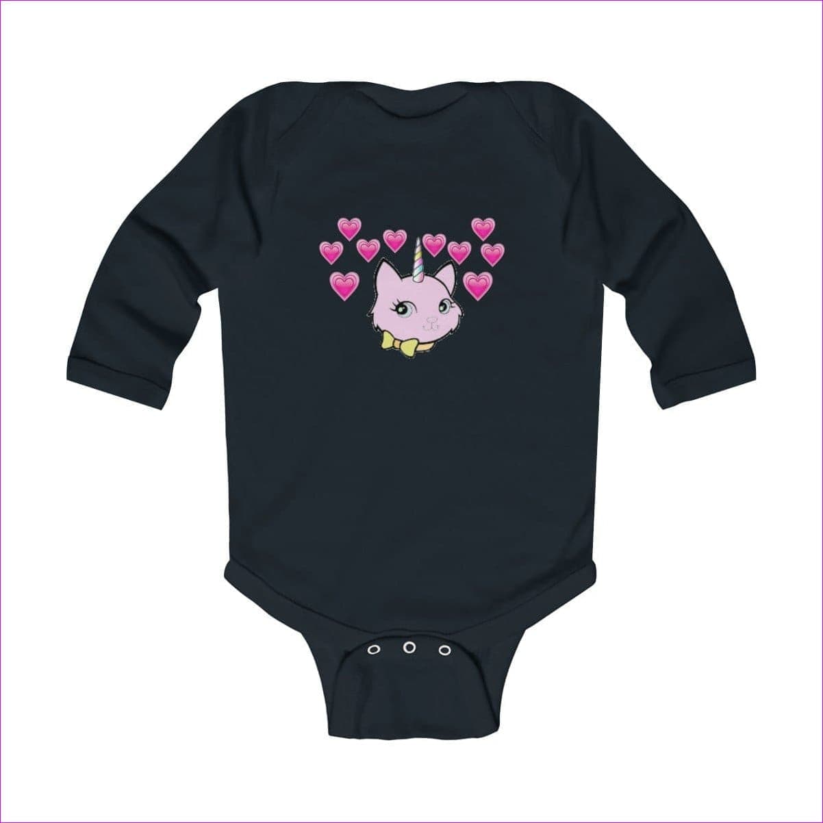 Black Bec & Friends Uni-Kitten Infant Long Sleeve Bodysuit - onesie at TFC&H Co.