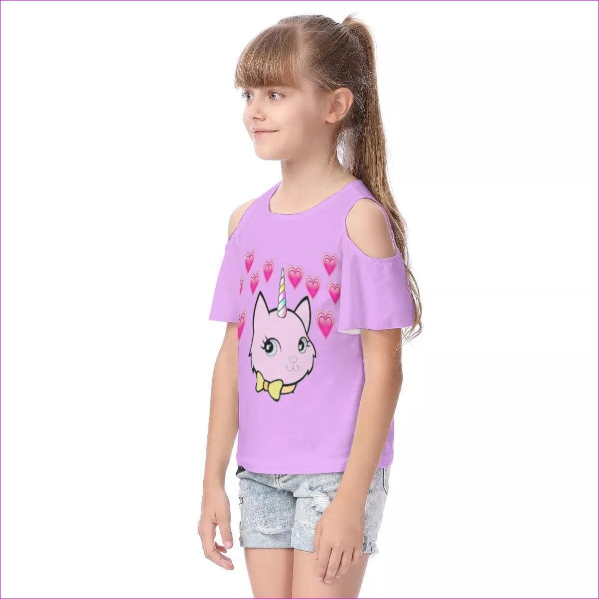 - Bec & Friends Uni-Kitten Kids Cold Shoulder T-shirt With Ruffle Sleeves - kids top at TFC&H Co.