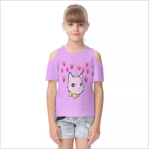 pink - Bec & Friends Uni-Kitten Kids Cold Shoulder T-shirt With Ruffle Sleeves - kids top at TFC&H Co.