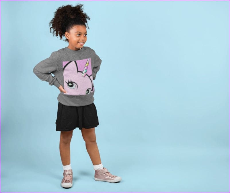 gray S Bec & Friends Uni-Kitten Kids Graphic Sweatshirt - kids sweatshirt at TFC&H Co.