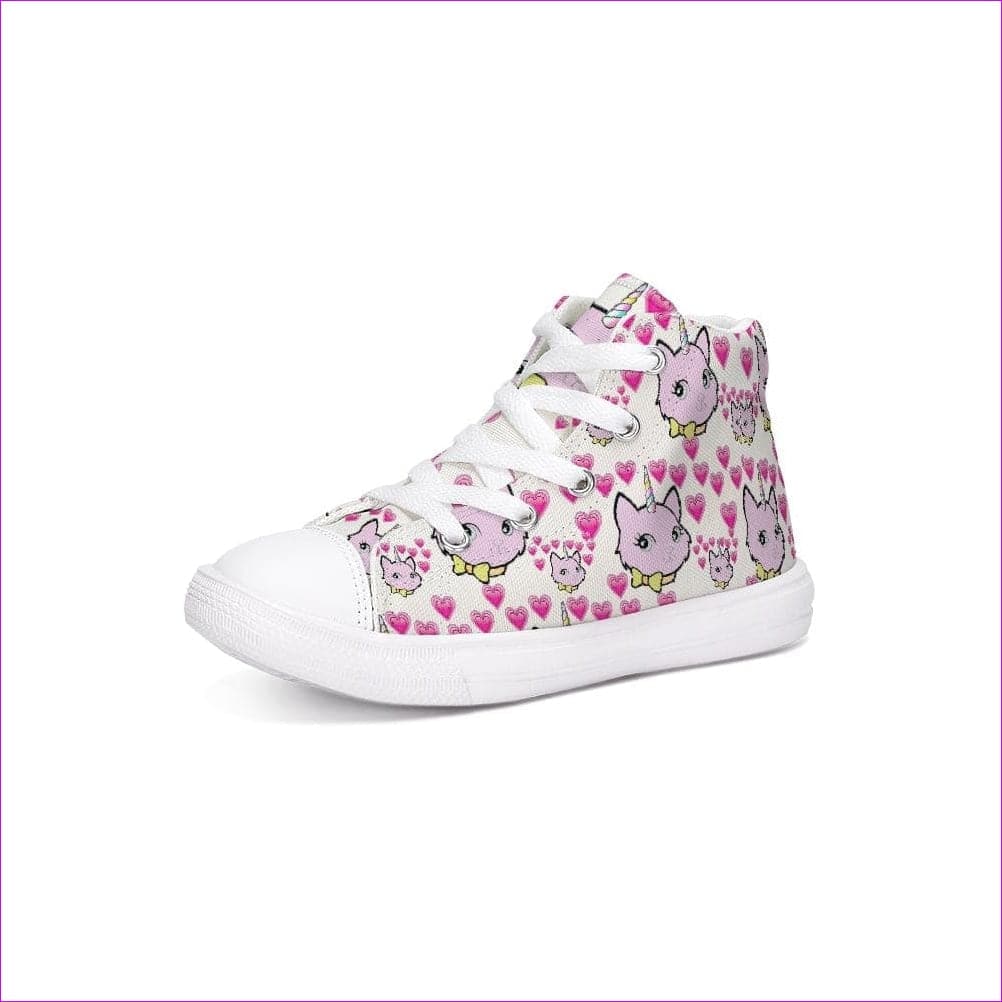 white/pink Bec & Friends Uni-Kitten Kids Hightop Canvas Shoe - Kids Shoes at TFC&H Co.