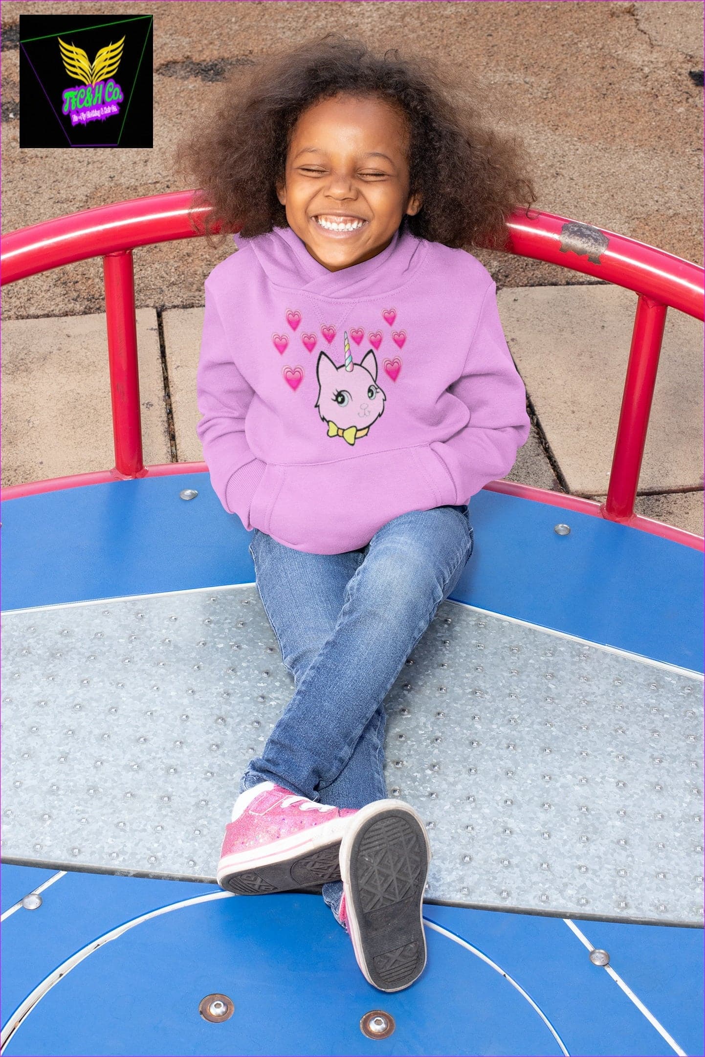 Bec & Friends Uni-Kitten Kids Hoodie - Pink - kids hoodie at TFC&H Co.