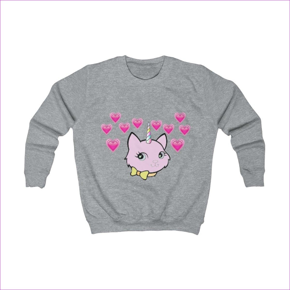 Heather Grey Bec & Friends Uni-Kitten Kids Sweatshirt - kids sweatshirt at TFC&H Co.