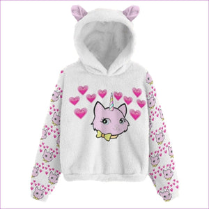 White - Bec's Uni-Kitten Kid’s Plush Sweatshirt With Ear - kids hoodie at TFC&H Co.