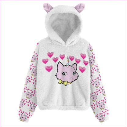 White Bec's Uni-Kitten Kid’s Plush Sweatshirt With Ear - kid's hoodie at TFC&H Co.
