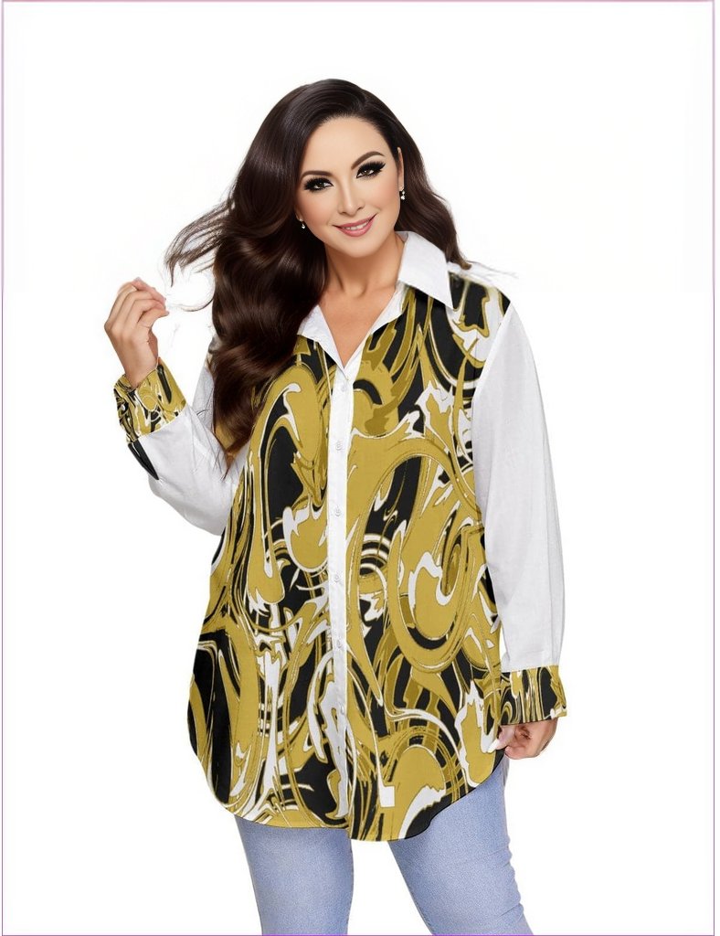 Black Ivy Distressed Womens Button-Up Voluptuous (+) Plus Size - women's button-up shirt at TFC&H Co.