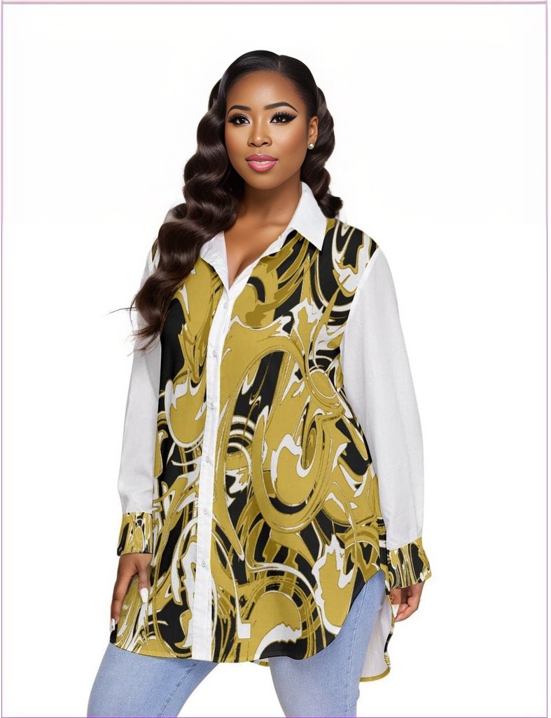 White Black Ivy Distressed Womens Button-Up Voluptuous (+) Plus Size - women's button-up shirt at TFC&H Co.