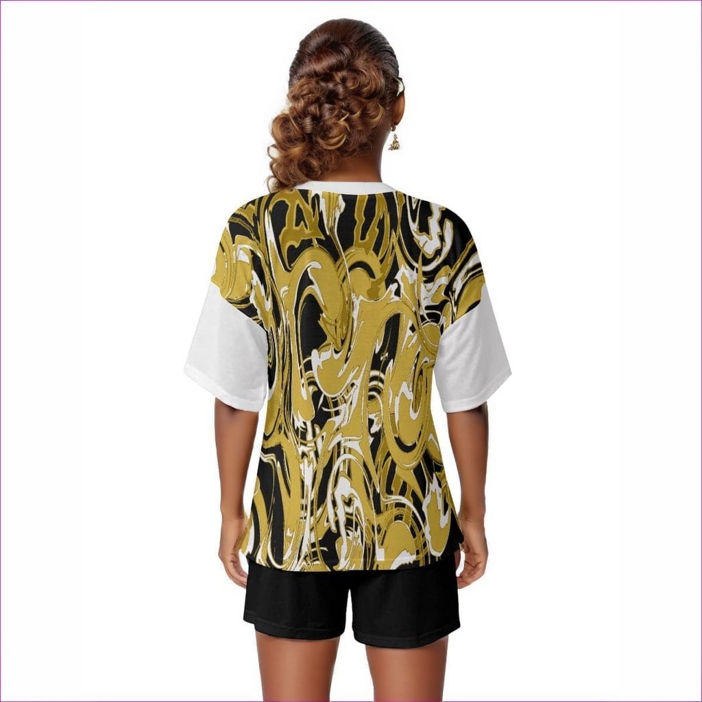 Black Ivy Distressed Womens Off-Shoulder T-shirt Short Set - women's top & short set at TFC&H Co.
