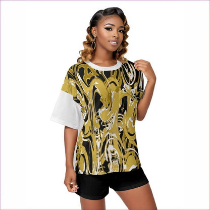 Black Ivy Distressed Womens Off-Shoulder T-shirt Short Set - women's top & short set at TFC&H Co.