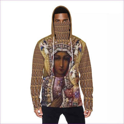 brown - Black Madonna Men's Fur Lined Pullover Hoodie With Mask - Mens Hoodies at TFC&H Co.