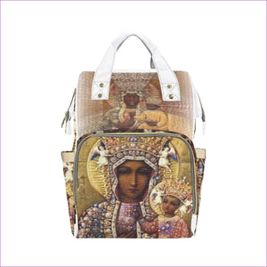 One Size Black Madonna -white straps Multi-Function Backpack(Model1688) Black Madonna Multi-Function Backpack - backpack at TFC&H Co.