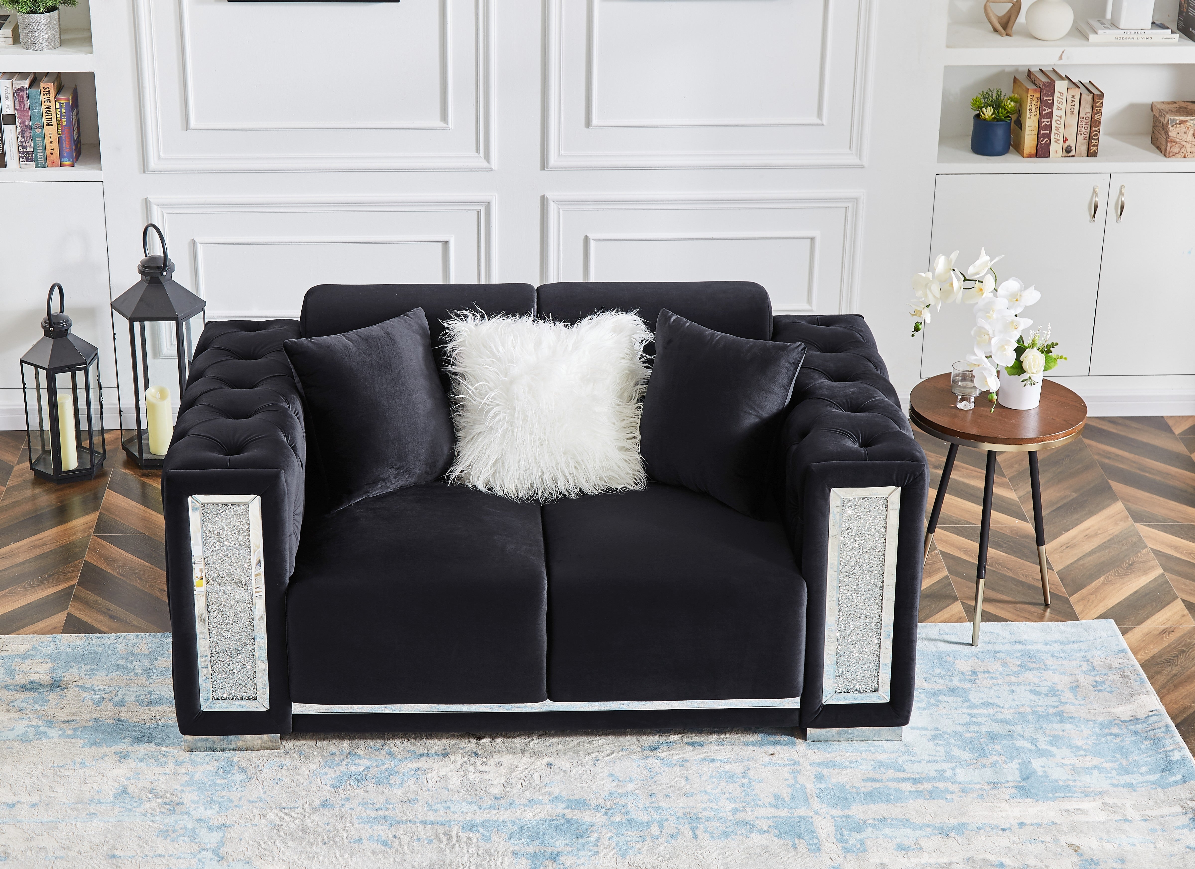 - Black Velvet Sparkle Loveseat with Pillows by TFC&H Co.- Ships from The US - loveseat at TFC&H Co.