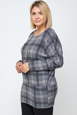 - Boat Neck Plaid Dolman Sleeves Tunic Top Voluptuous (+) Plus Size - Ships from The US - womens shirt at TFC&H Co.