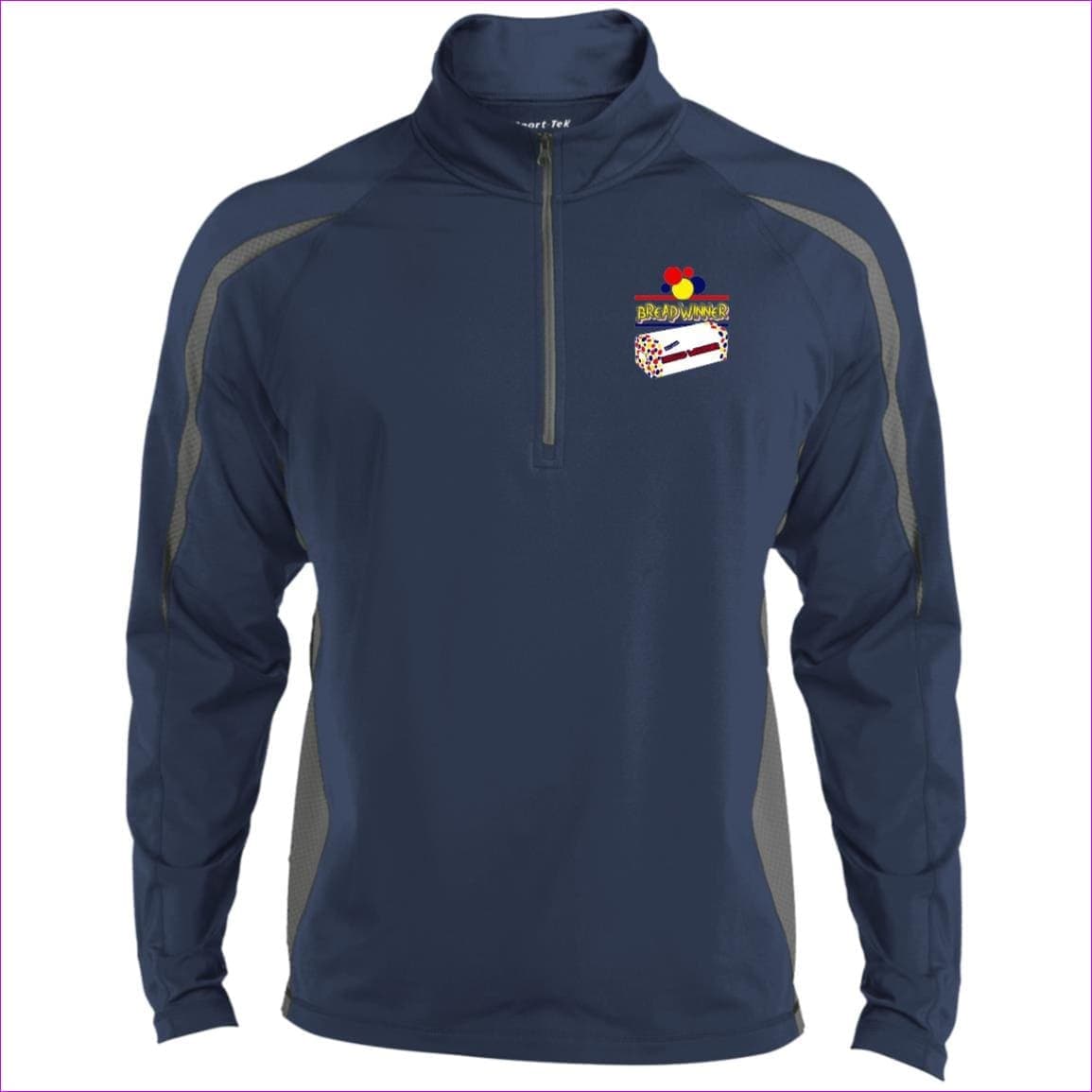 True Navy/Charcoal Grey Bread Winner Men's Sport Wicking Colorblock 1/2 Zip Sweatshirt - men's sweatshirt at TFC&H Co.