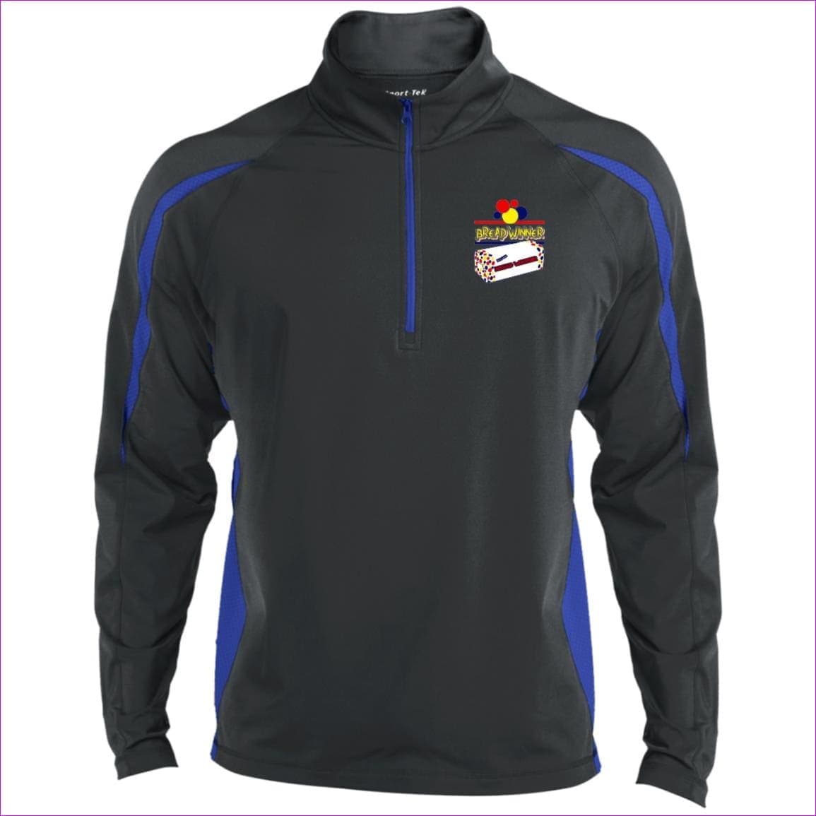 Charcoal Grey/True Royal Bread Winner Men's Sport Wicking Colorblock 1/2 Zip Sweatshirt - men's sweatshirt at TFC&H Co.