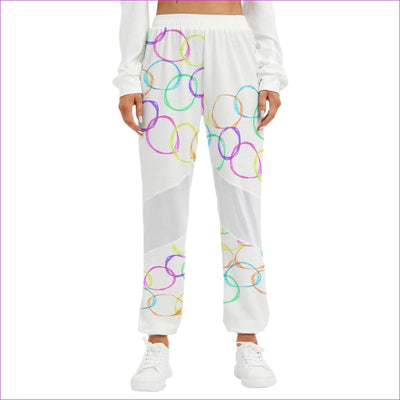 White - Bubbles Womens Mesh Panelled Track Pants - womens pants at TFC&H Co.