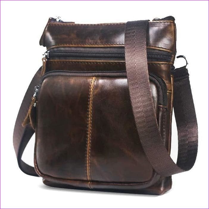 BROWN - BULLCAPTAIN Vintage Leather Shoulder Bag for Men - messenger bag at TFC&H Co.