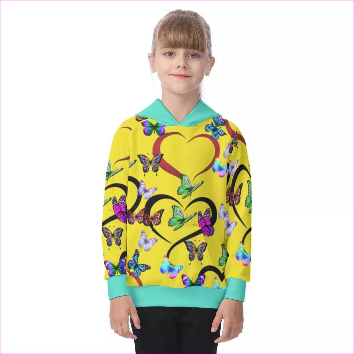 yellow Butterfly Love Kids Raglan Pullover Hoodie - kid's hoodie at TFC&H Co.