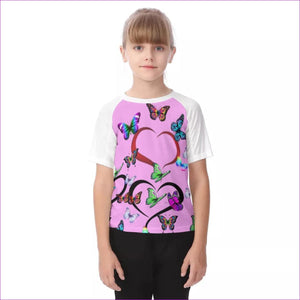 pink Butterfly Love Kids Raglan Sleeve T-shirt - Kid's t-shirt at TFC&H Co.