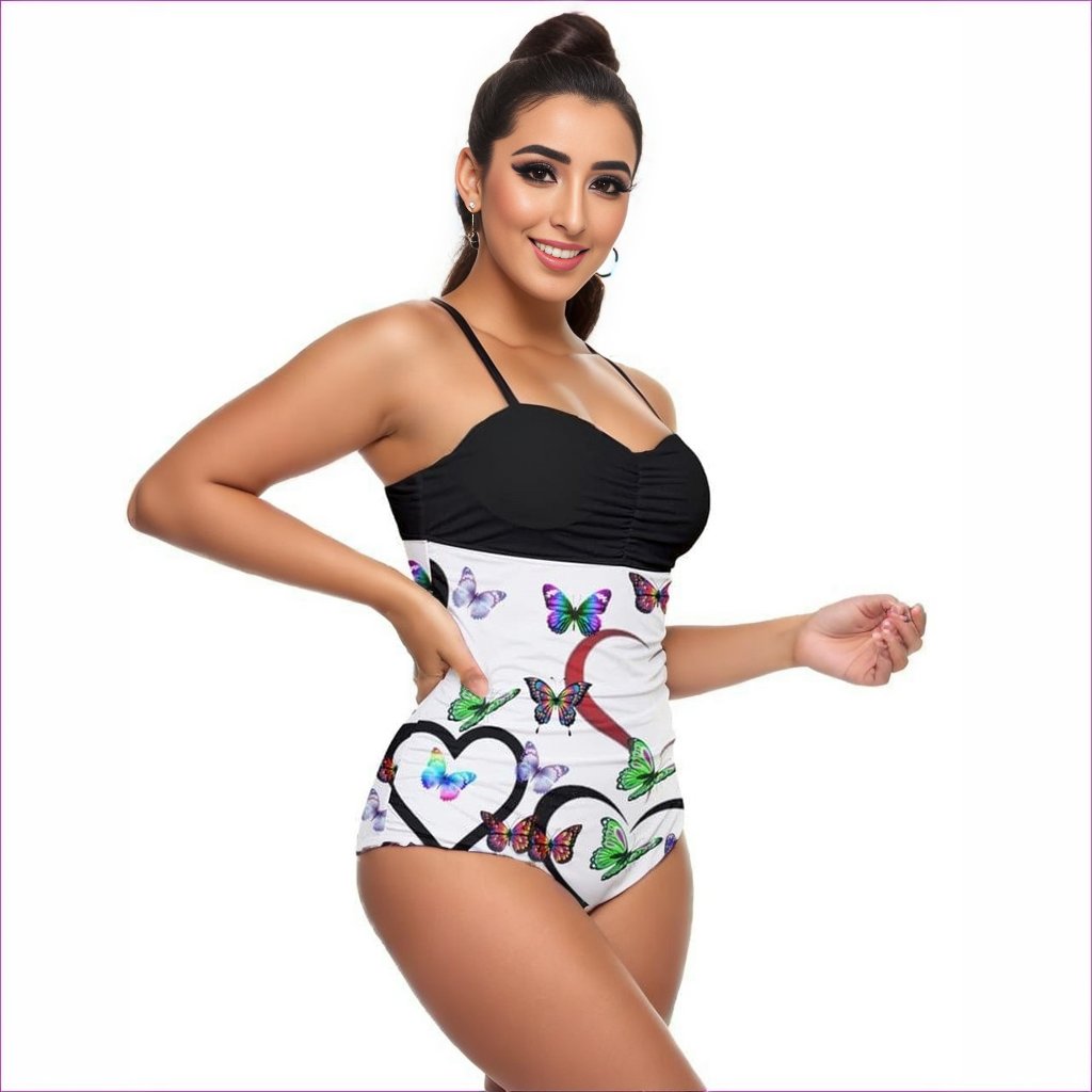 5XL - Butterfly Love Retro Full Coverage One Piece Swimsuit - womens swimsuits at TFC&H Co.