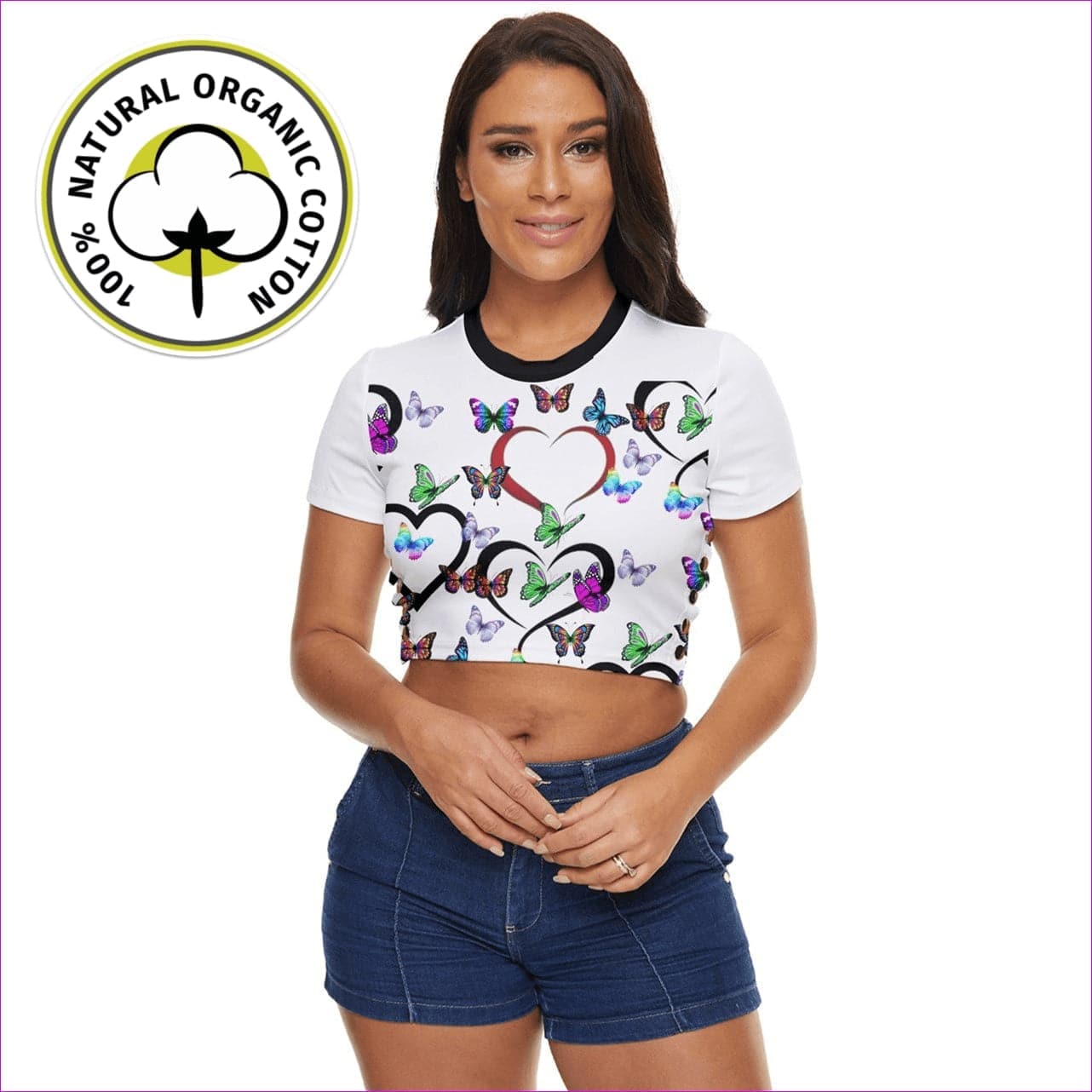 Butterfly Love Side Button Cropped Tee - women's crop top at TFC&H Co.