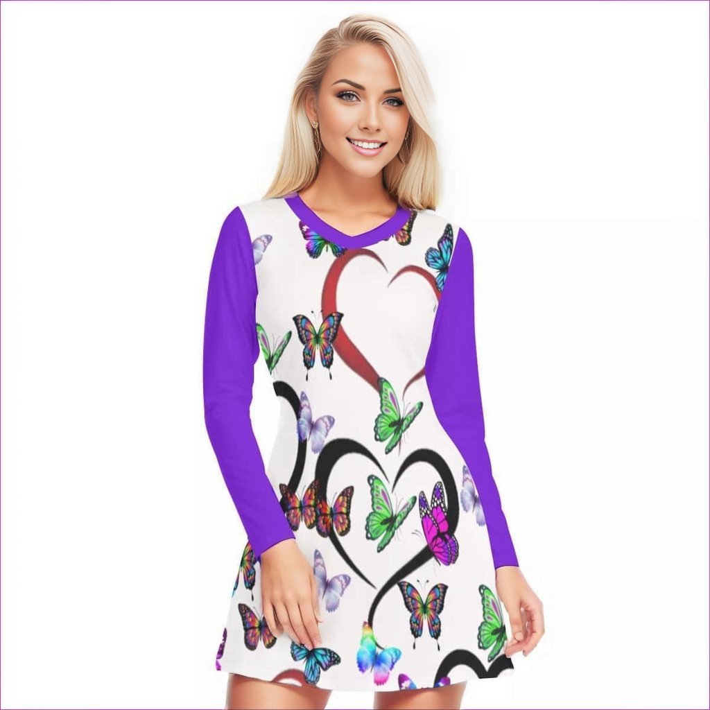 - Butterfly Love Womens V-neck Long Sleeve Dress - womens dress at TFC&H Co.