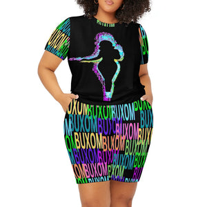 BLACK Buxom Voluptuous (+) Plus Size Short Sleeved Shorts Set - women's top & short set at TFC&H Co.