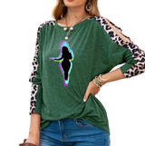 GREEN - Buxom Women's Shoulder Slit Leopard Print Top - 7 colors - womens shirt at TFC&H Co.