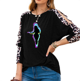 BLACK - Buxom Women's Shoulder Slit Leopard Print Top - 7 colors - womens shirt at TFC&H Co.