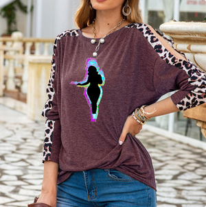 WINE RED - Buxom Women's Shoulder Slit Leopard Print Top - 7 colors - womens shirt at TFC&H Co.