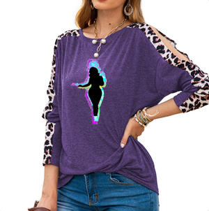 PURPLE - Buxom Women's Shoulder Slit Leopard Print Top - 7 colors - womens shirt at TFC&H Co.