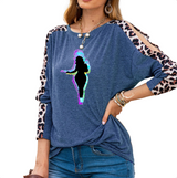 BLUE - Buxom Women's Shoulder Slit Leopard Print Top - 7 colors - womens shirt at TFC&H Co.