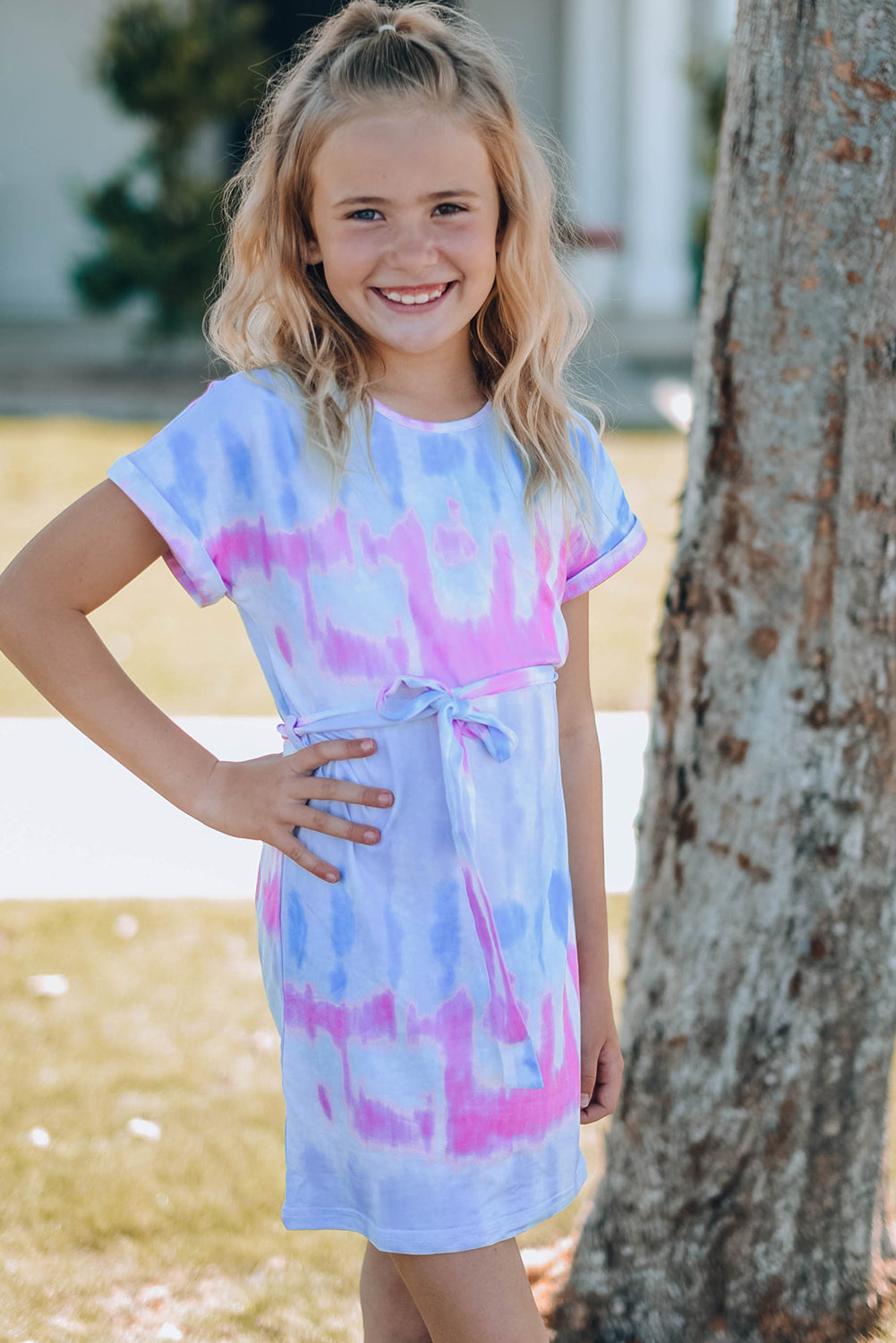Girls Tie-Dye Belted T-Shirt Dress - Mommy & Me - girl's dress at TFC&H Co.
