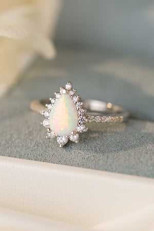 SILVER Platinum-Plated Opal Pear Shape Ring - ring at TFC&H Co.