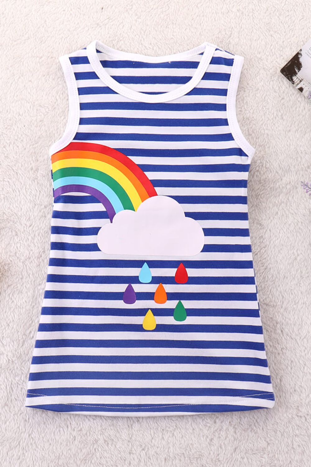 RAINBOW ON THE LEFT Girls Rainbow Graphic Striped Sleeveless Dress - toddler's top at TFC&H Co.