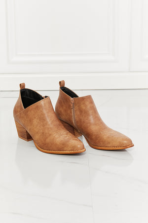 - MMShoes Trust Yourself Embroidered Crossover Cowboy Bootie in Caramel - Ships from The US - womens booties at TFC&H Co.