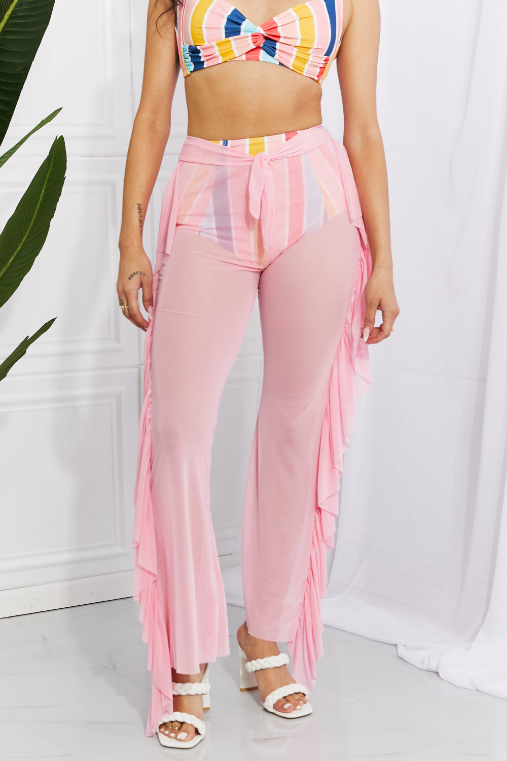 BLUSH PINK ONE SIZE - Marina West Swim Take Me To The Beach Mesh Ruffle Cover-Up Pants - Ships from The US - womens cover up at TFC&H Co.