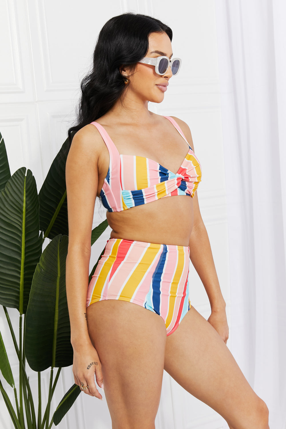 - Marina West Swim Take A Dip Twist High-Rise Bikini in Stripe - Ships from The US - womens bikini set at TFC&H Co.