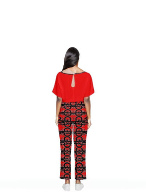 - Caged Fire Batwing Lightweight Jumpsuit - red - womens jumpsuit at TFC&H Co.